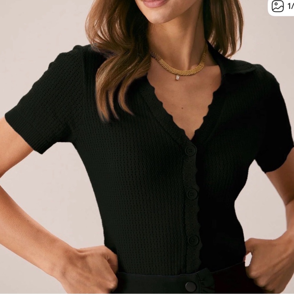 The Nude V Neck Button Pointelle Knit Tee